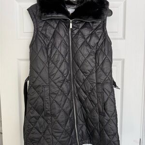 Calvin Klein Black Quilted Vest with Faux Fur